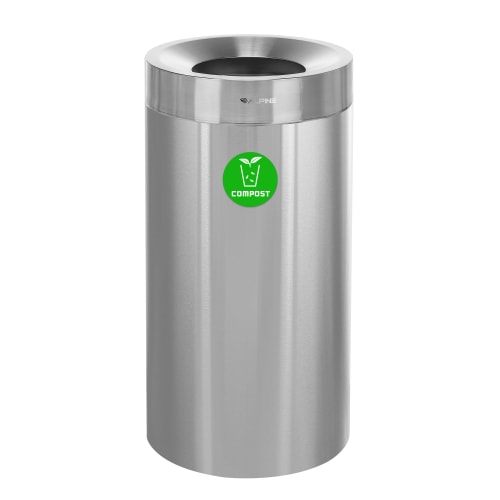 Alpine Industries 27 Gallon Stainless Steel Open Top Compost Bin Trash Can